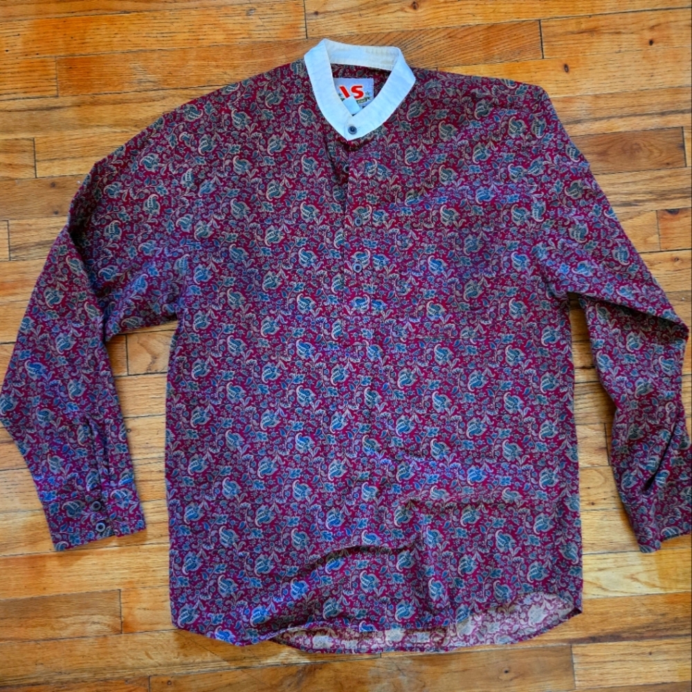 Paisly Patterned Long Sleeve western Shirt with White Collar large